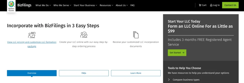 BizFilings Pricing Options