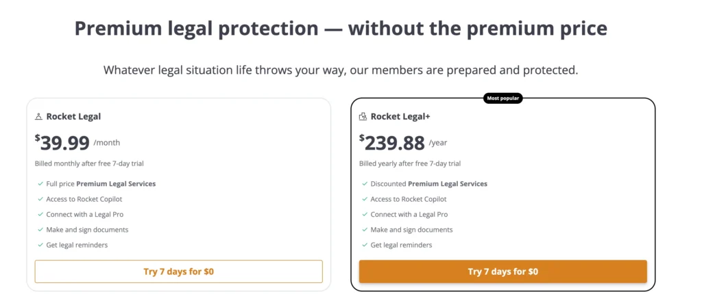 Rocket Lawyer Pricing